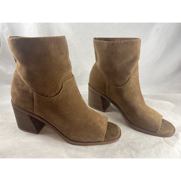 Lucky Brand Peep Toe Ryemi Topanga Tan Suede Booties Block Heels US Size 8.5 M - Picture 1 of 8